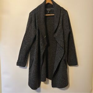 Jones New York Chevron Knit Shawl Neck Sweater - Black & Gray - Size L